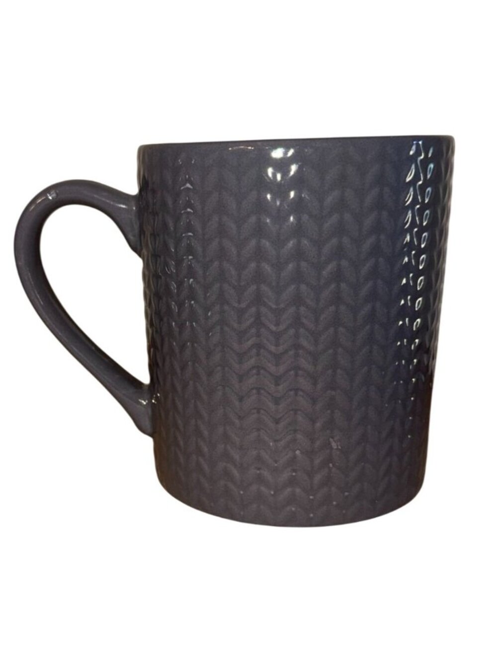 Grey Ceramic Mug With Knitted Pattern Design 16 Oz Dishwasher & Microwave Safe